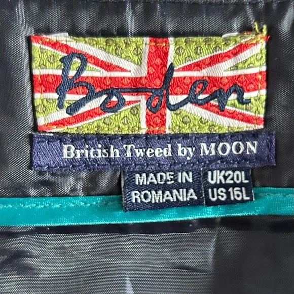 Boden British Tweed Moon Wool Navy Blue Tan Plaid Side Zip Pencil Skirt size 16L - Picture 6 of 8